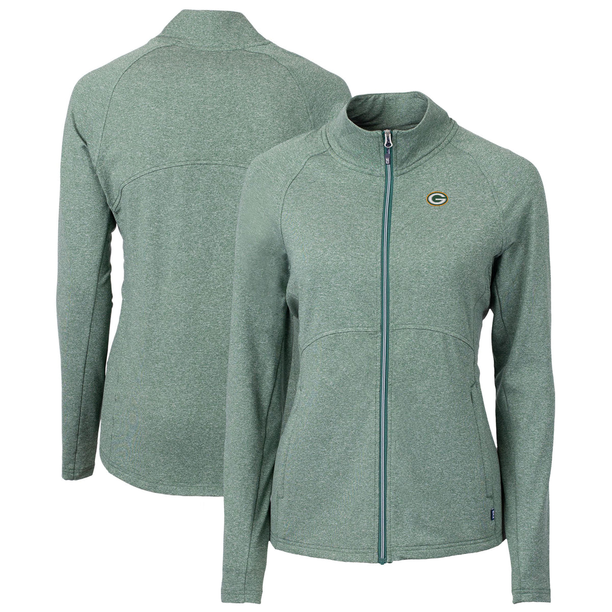 Women's Cutter & Buck  Heather Green Green Bay Packers Adapt Eco Knit Recycled Full-Zip Jacket