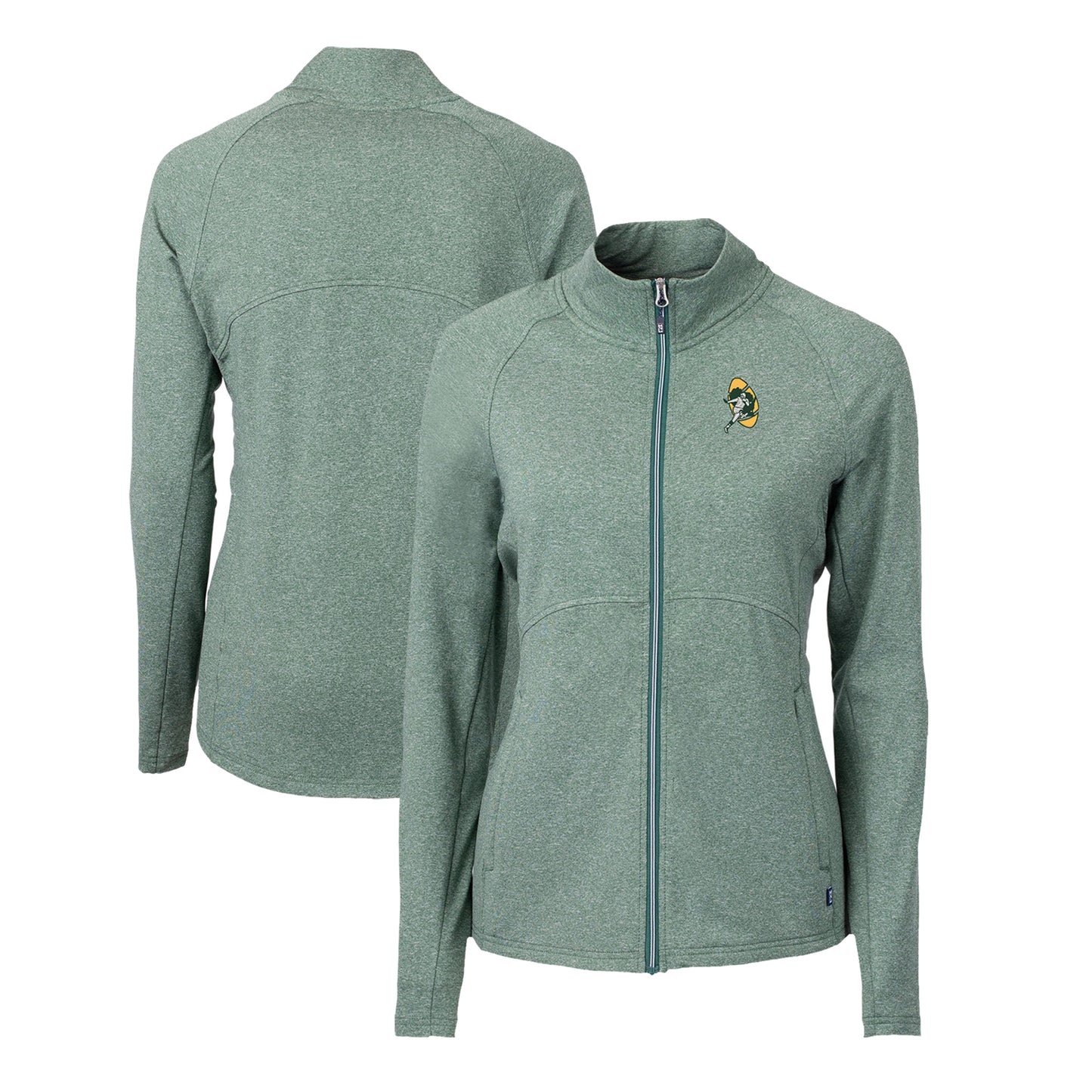 Women's Cutter & Buck  Heather Green Green Bay Packers Adapt Eco Knit Recycled Full-Zip Jacket