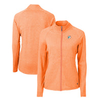 Women's Cutter & Buck  Heather Orange Miami Dolphins Adapt Eco Knit Recycled Full-Zip Jacket