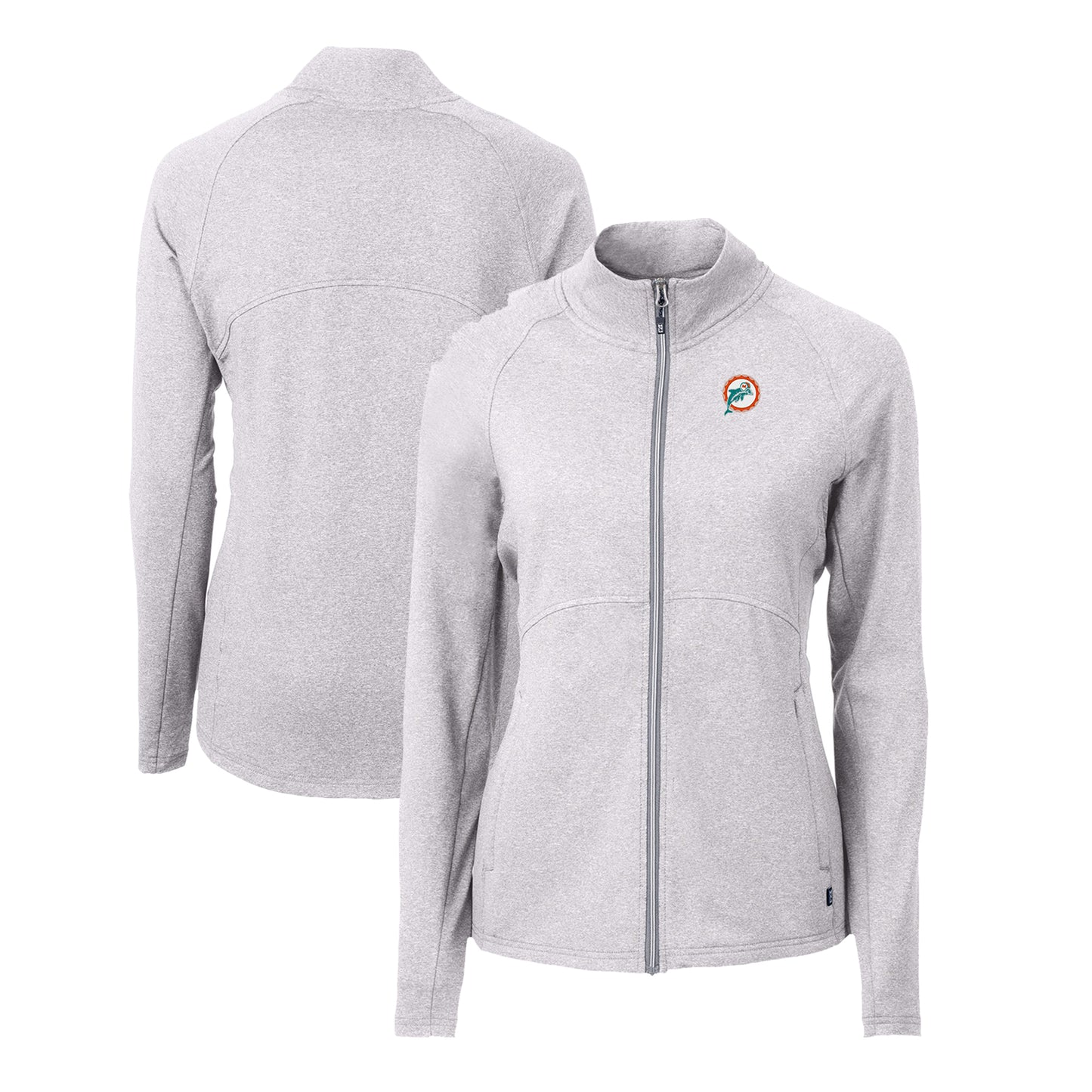 Women's Cutter & Buck  Heather Gray Miami Dolphins Adapt Eco Knit Recycled Full-Zip Jacket