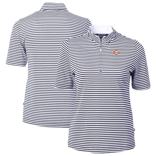 Women's Cutter & Buck  Navy Chicago Bears  DryTec Virtue Eco Pique Stripe Recycled Polo