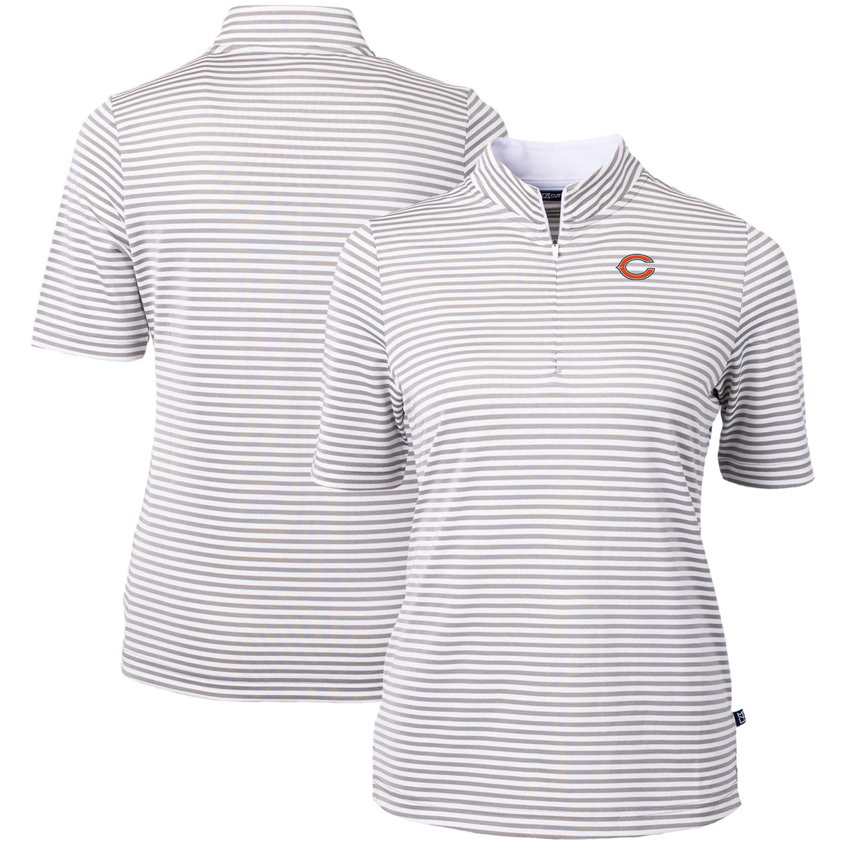 Women's Cutter & Buck  Gray Chicago Bears  DryTec Virtue Eco Pique Stripe Recycled Polo