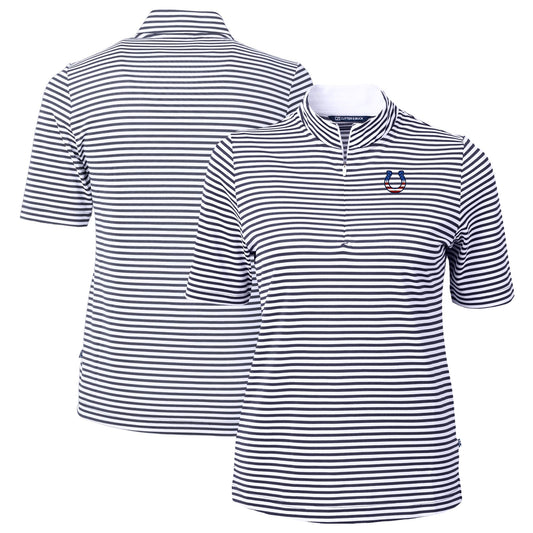 Women's Cutter & Buck  Navy Indianapolis Colts  DryTec Virtue Eco Pique Stripe Recycled Polo