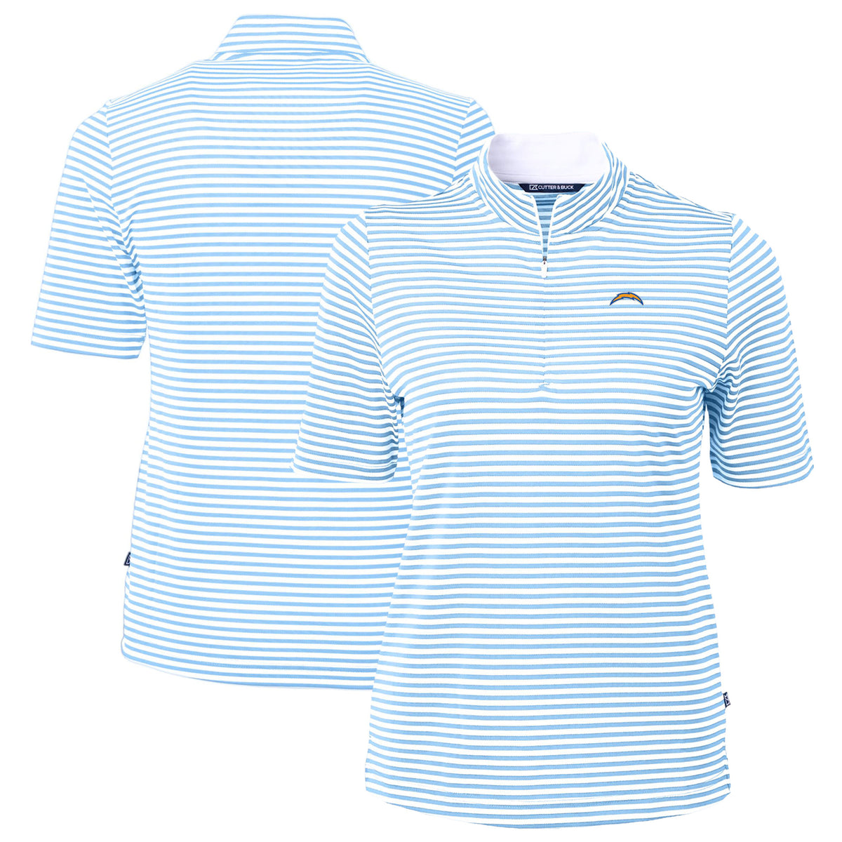 Women's Cutter & Buck  Powder Blue Los Angeles Chargers  DryTec Virtue Eco Pique Stripe Recycled Polo
