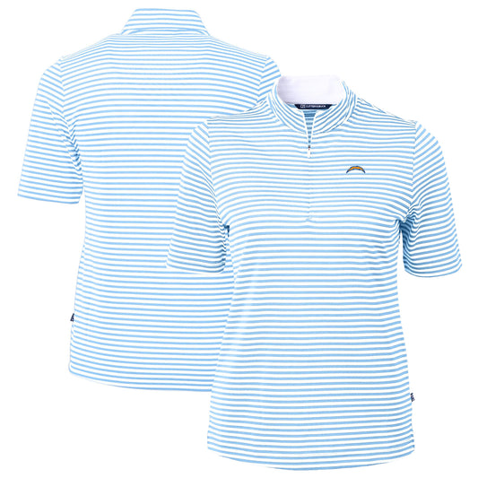 Women's Cutter & Buck  Powder Blue Los Angeles Chargers  DryTec Virtue Eco Pique Stripe Recycled Polo