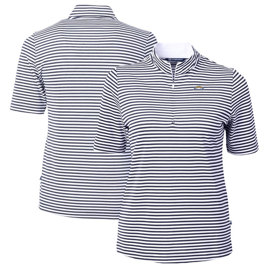 Women's Cutter & Buck  Navy Los Angeles Chargers  DryTec Virtue Eco Pique Stripe Recycled Polo