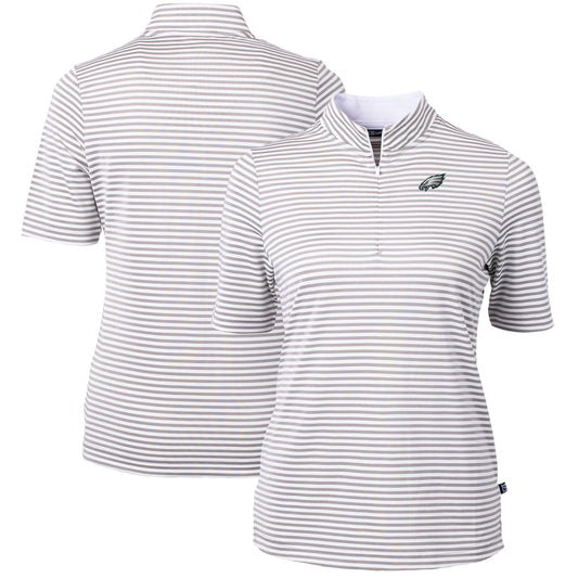 Women's Cutter & Buck  Gray Philadelphia Eagles  DryTec Virtue Eco Pique Stripe Recycled Polo