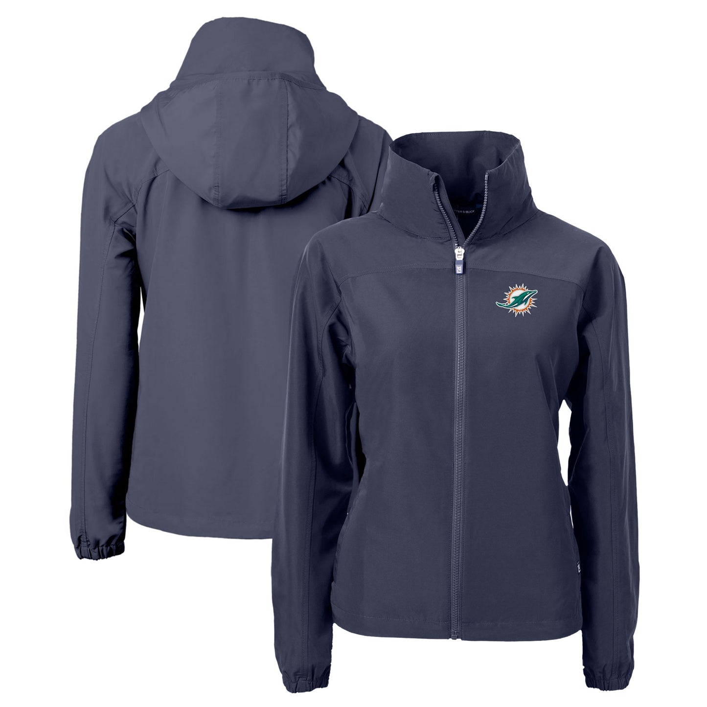 Women's Cutter & Buck  Navy Miami Dolphins  Charter Eco Recycled Full-Zip Jacket