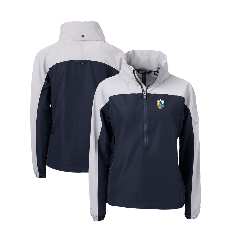 Women's Cutter & Buck Blue Los Angeles Chargers Charter Eco Recycled Half-Zip Anorak Jacket