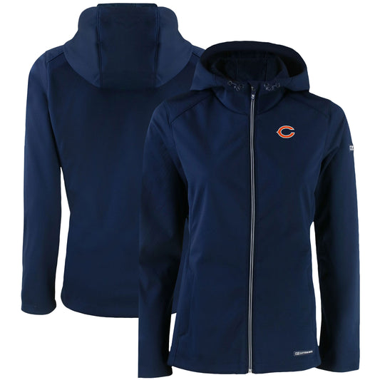 Women's Cutter & Buck Navy Chicago Bears Evoke Eco Softshell Recycled Full-Zip Hooded Jacket