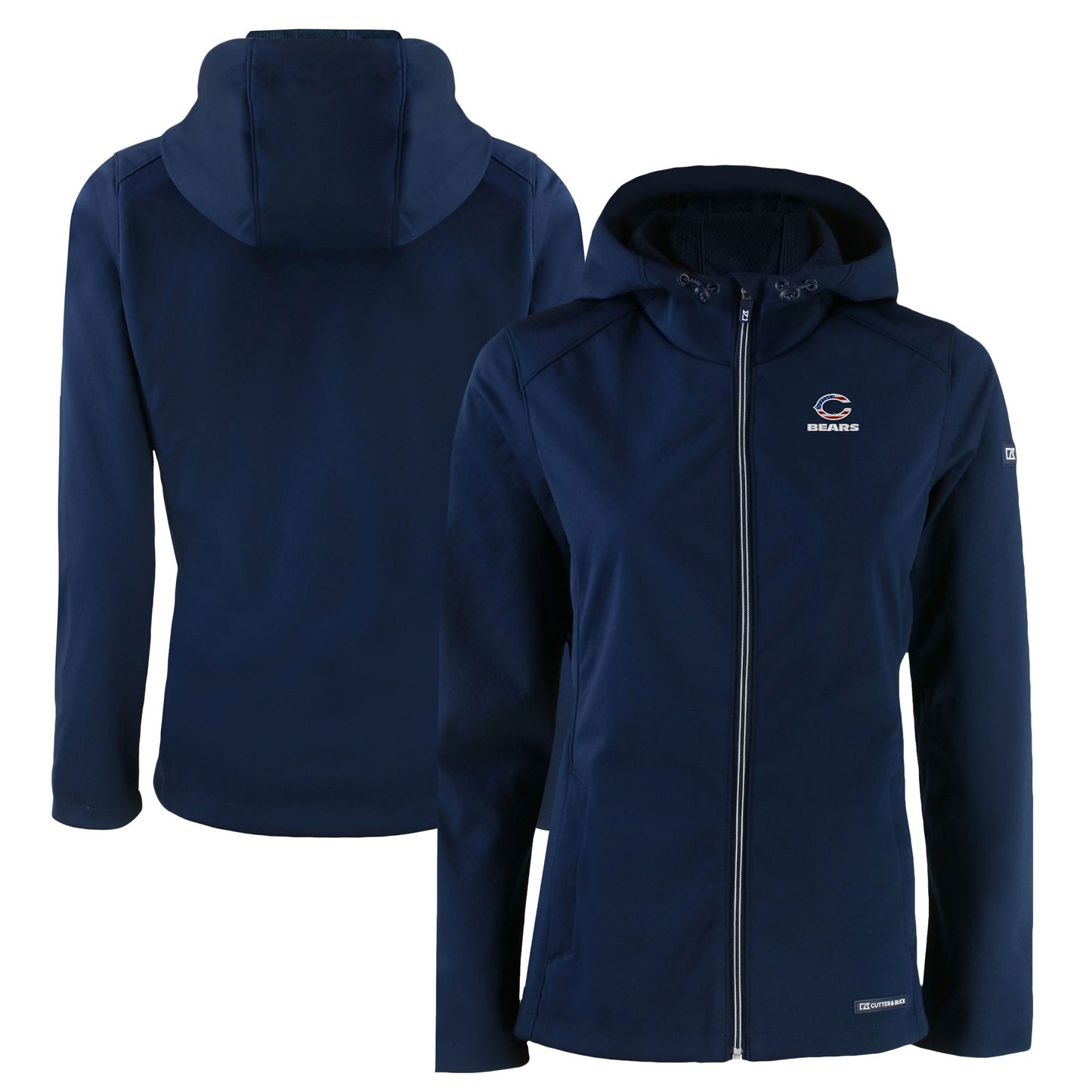 Women's  Cutter & Buck  Blue Chicago Bears  Americana Evoke Eco Softshell Recycled Full-Zip Jacket