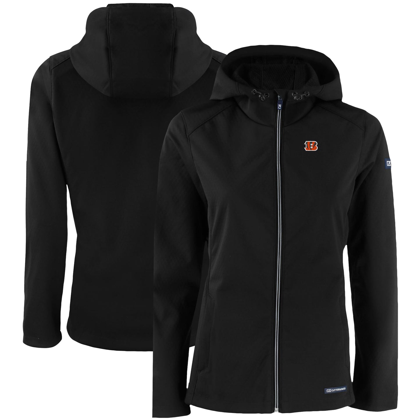 Women's Cutter & Buck Black Cincinnati Bengals Evoke Eco Softshell Recycled Full-Zip Hooded Jacket