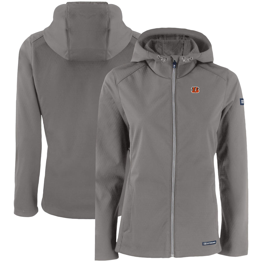 Women's Cutter & Buck Gray Cincinnati Bengals Evoke Eco Softshell Recycled Full-Zip Hooded Jacket