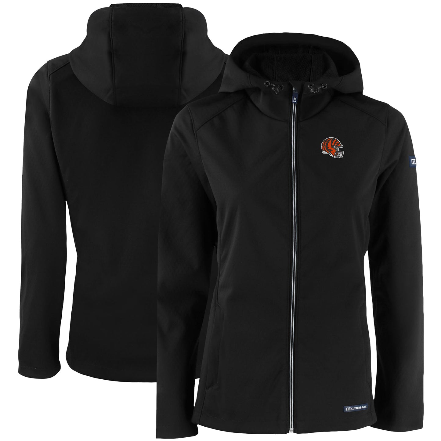 Women's Cutter & Buck Black Cincinnati Bengals Evoke Eco Softshell Recycled Full-Zip Hooded Jacket