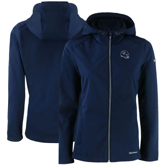 Women's Cutter & Buck Navy Houston Texans Evoke Eco Softshell Recycled Full-Zip Hooded Jacket