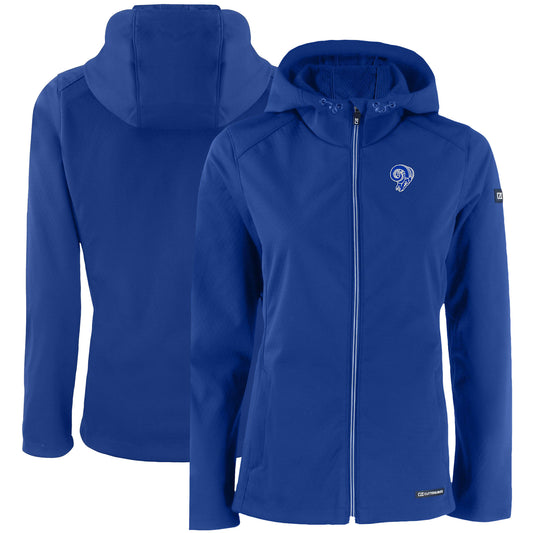 Women's Cutter & Buck Royal Los Angeles Rams Evoke Eco Softshell Recycled Full-Zip Hooded Jacket