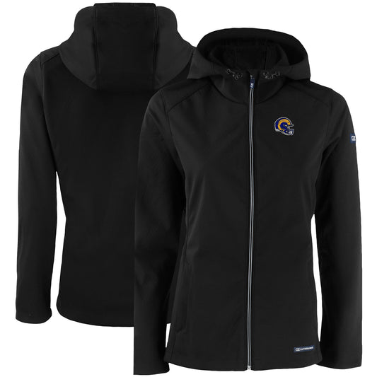 Women's Cutter & Buck Black Los Angeles Rams Evoke Eco Softshell Recycled Full-Zip Hooded Jacket