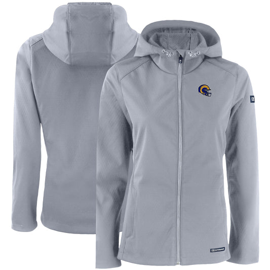 Women's Cutter & Buck Gray Los Angeles Rams Evoke Eco Softshell Recycled Full-Zip Hooded Jacket