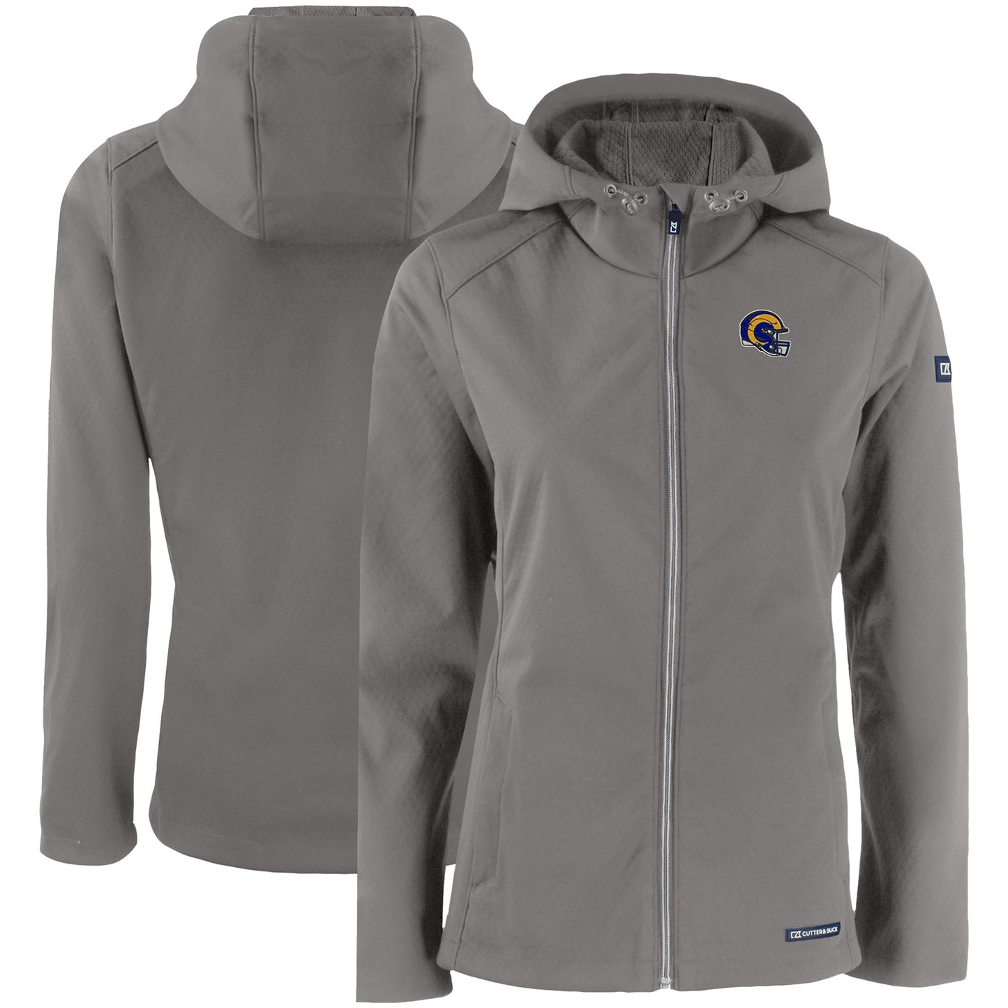 Women's Cutter & Buck Gray Los Angeles Rams Evoke Eco Softshell Recycled Full-Zip Hooded Jacket