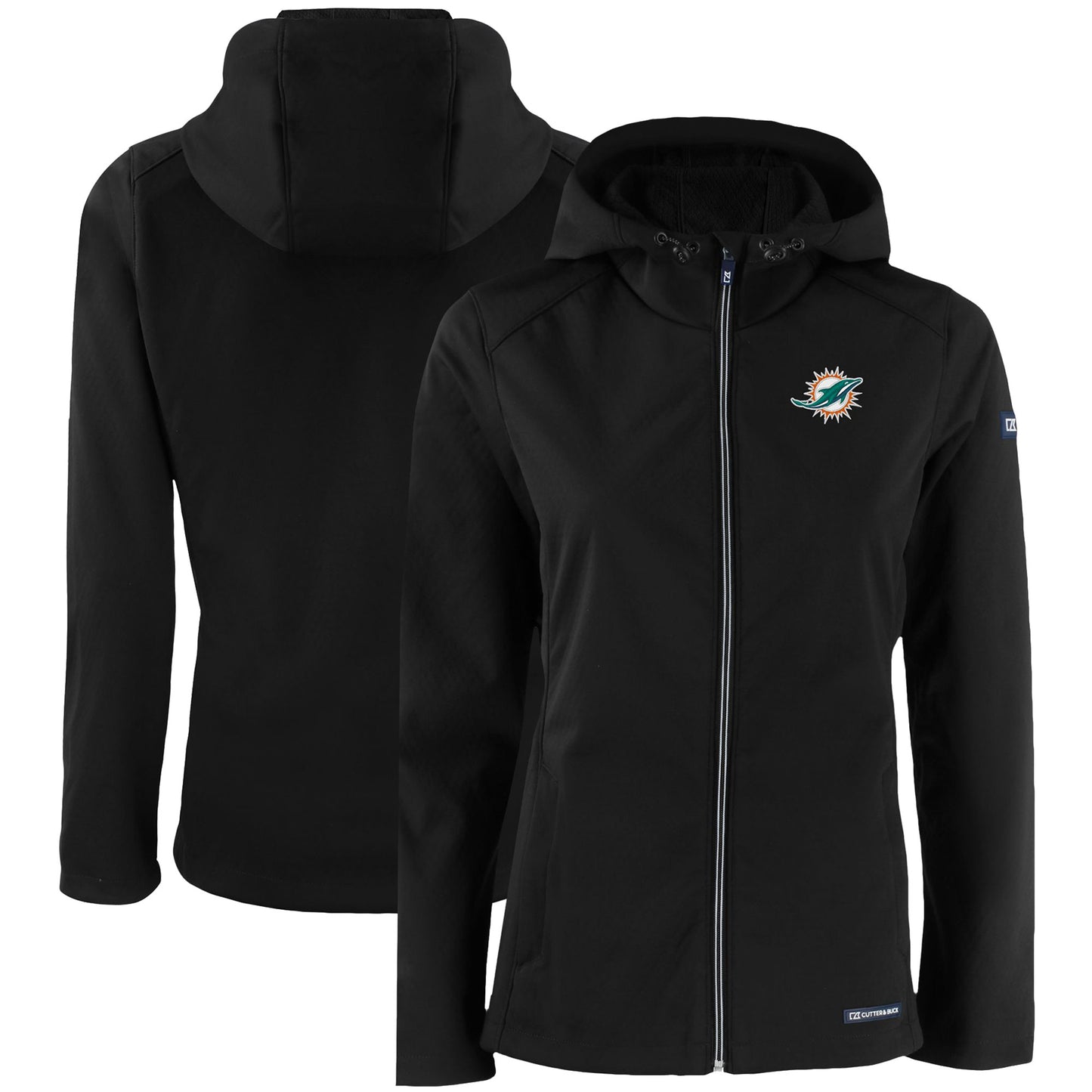 Women's Cutter & Buck Black Miami Dolphins Evoke Eco Softshell Recycled Full-Zip Hooded Jacket