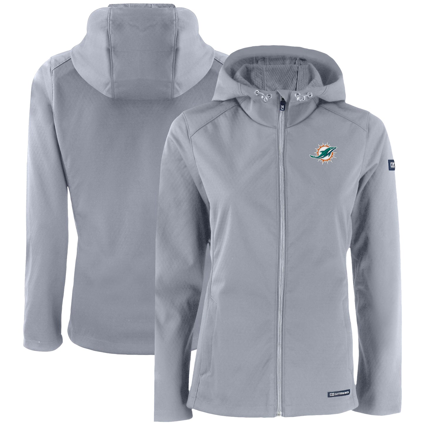 Women's Cutter & Buck Gray Miami Dolphins Evoke Eco Softshell Recycled Full-Zip Hooded Jacket