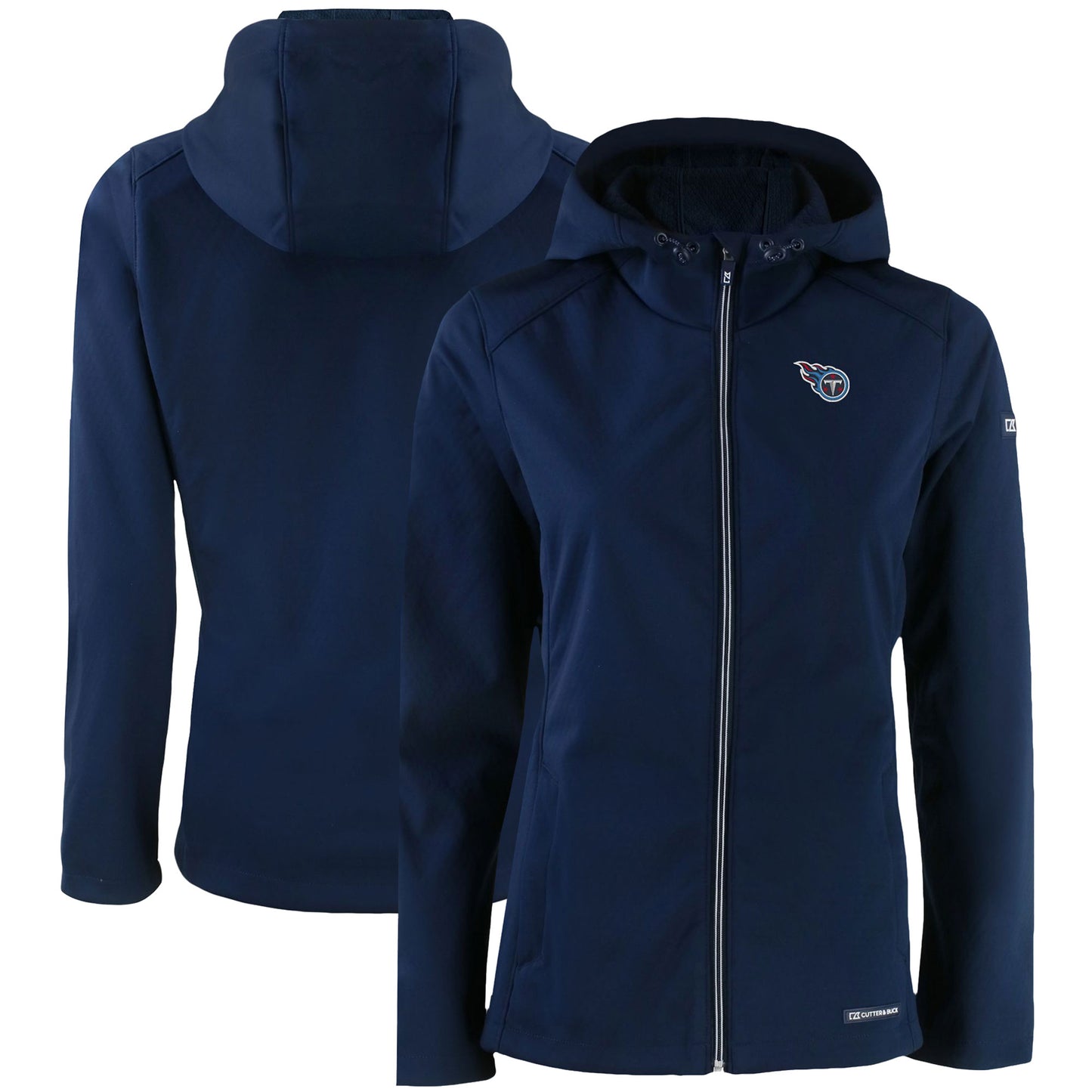 Women's Cutter & Buck Navy Tennessee Titans Evoke Eco Softshell Recycled Full-Zip Hooded Jacket