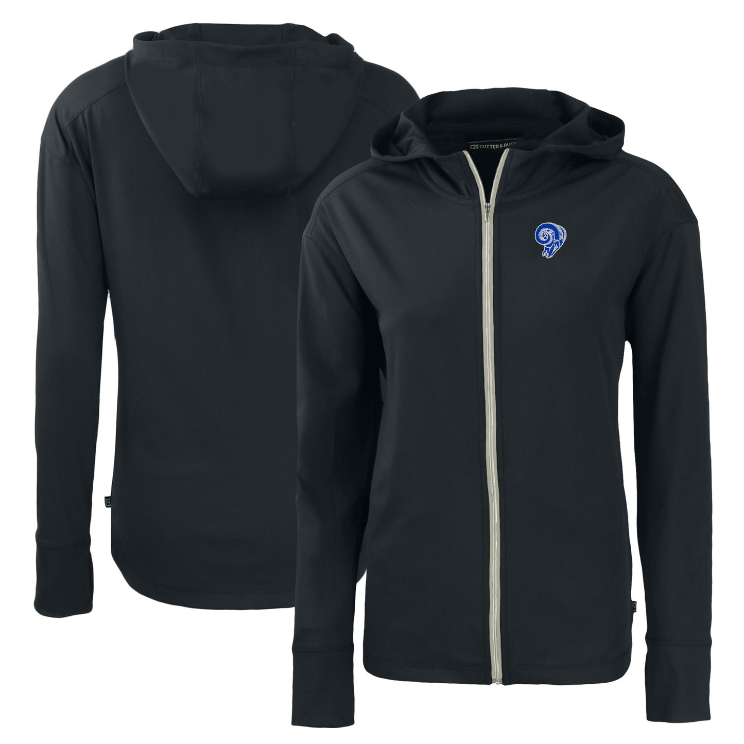 Women's Cutter & Buck  Black Los Angeles Rams Throwback Daybreak Eco Recycled Half-Zip Hoodie