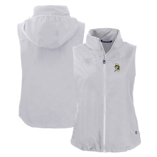 Women's Cutter & Buck  Gray Green Bay Packers Throwback Charter Eco Full-Zip Vest