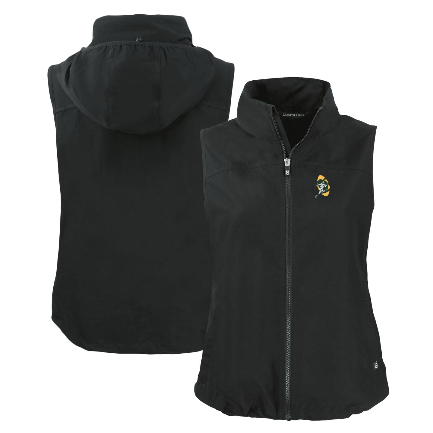 Women's Cutter & Buck  Black Green Bay Packers Throwback Charter Eco Full-Zip Vest