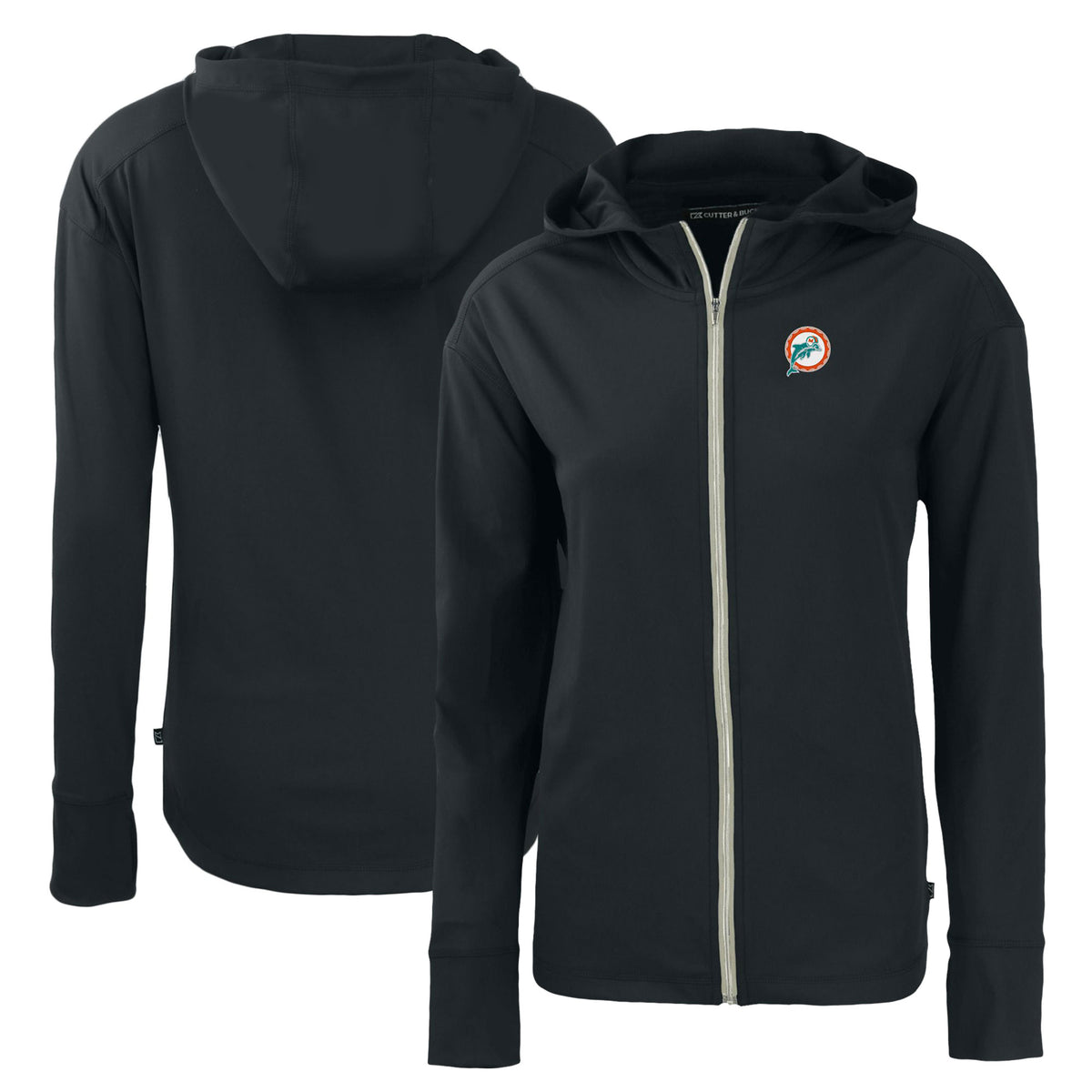 Women's Cutter & Buck  Black Miami Dolphins Throwback Daybreak Eco Recycled Half-Zip Hoodie