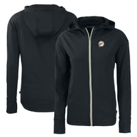 Women's Cutter & Buck  Black Miami Dolphins Throwback Daybreak Eco Recycled Half-Zip Hoodie