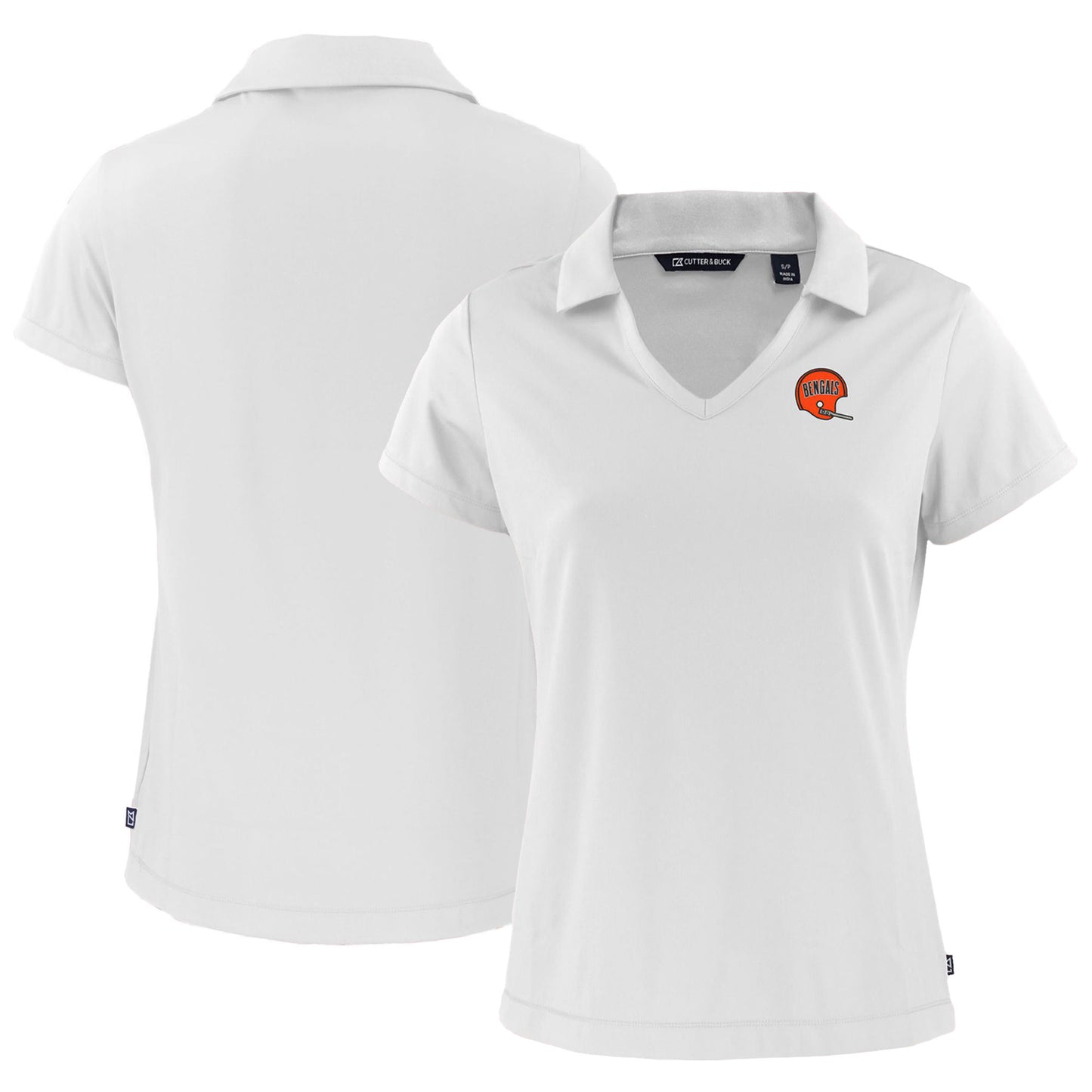 Women's Cutter & Buck  White Cincinnati Bengals Throwback Daybreak Eco Recycled V-Neck Polo