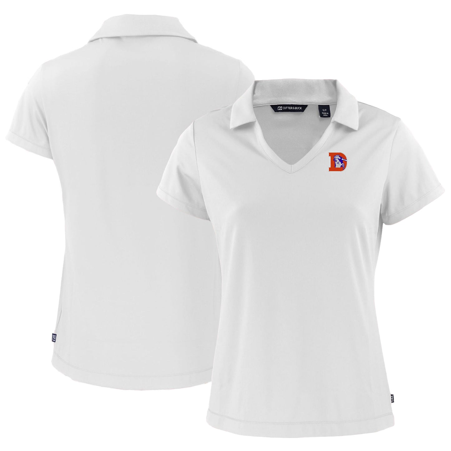 Women's Cutter & Buck  White Denver Broncos Throwback Daybreak Eco Recycled V-Neck Polo