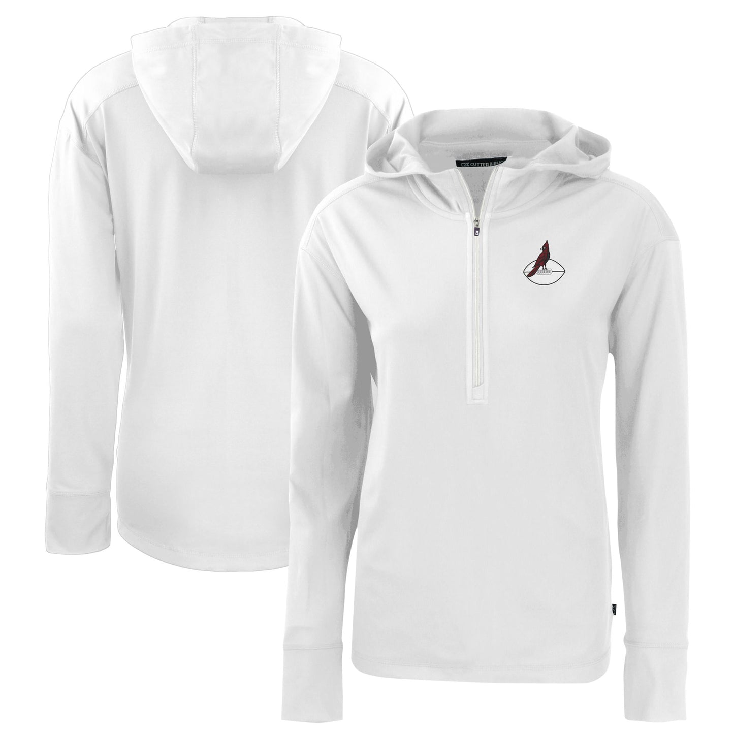 Women's Cutter & Buck  White Arizona Cardinals Throwback Daybreak Eco Recycled Half-Zip Hoodie