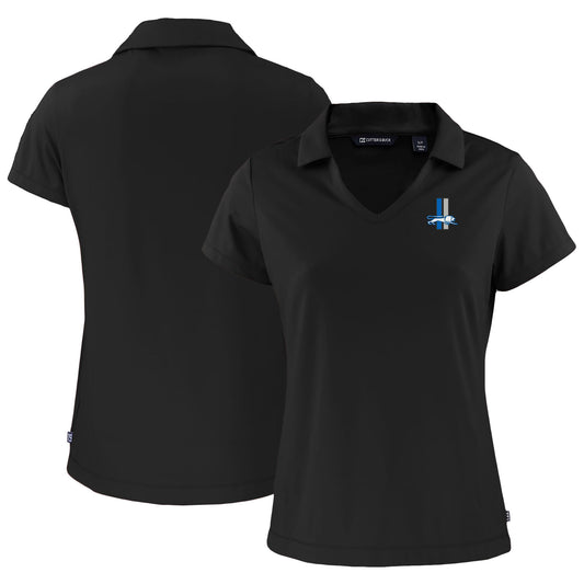 Women's Cutter & Buck  Black Detroit Lions Throwback Daybreak Eco Recycled V-Neck Polo