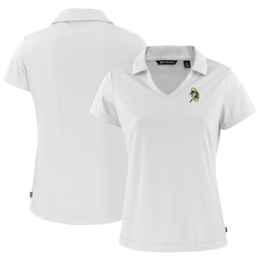 Women's Cutter & Buck  White Green Bay Packers Throwback Daybreak Eco Recycled V-Neck Polo