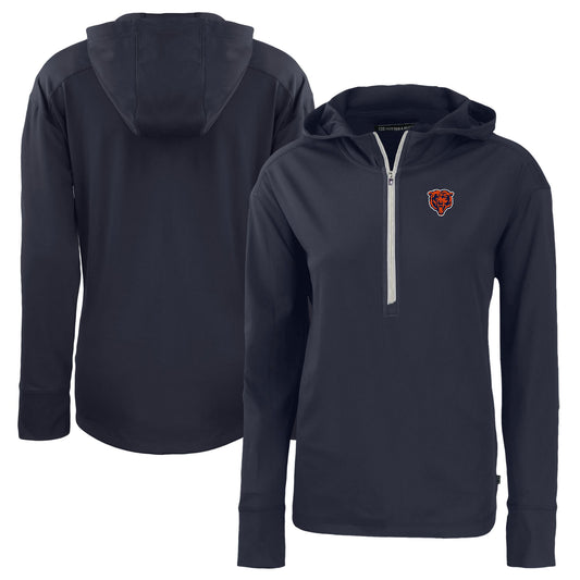 Women's Cutter & Buck  Navy Chicago Bears Throwback Daybreak Eco Recycled Half-Zip Hoodie