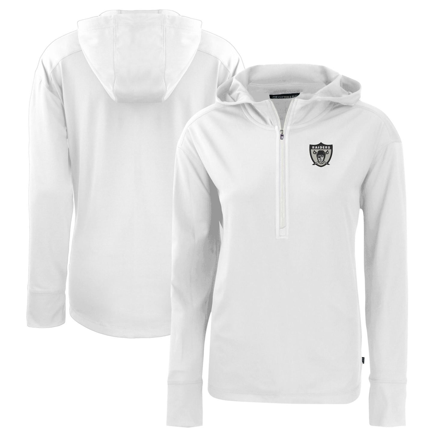 Women's Cutter & Buck  White Las Vegas Raiders Throwback Daybreak Eco Recycled Half-Zip Hoodie