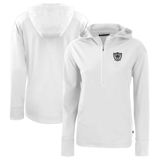 Women's Cutter & Buck  White Las Vegas Raiders Throwback Daybreak Eco Recycled Half-Zip Hoodie