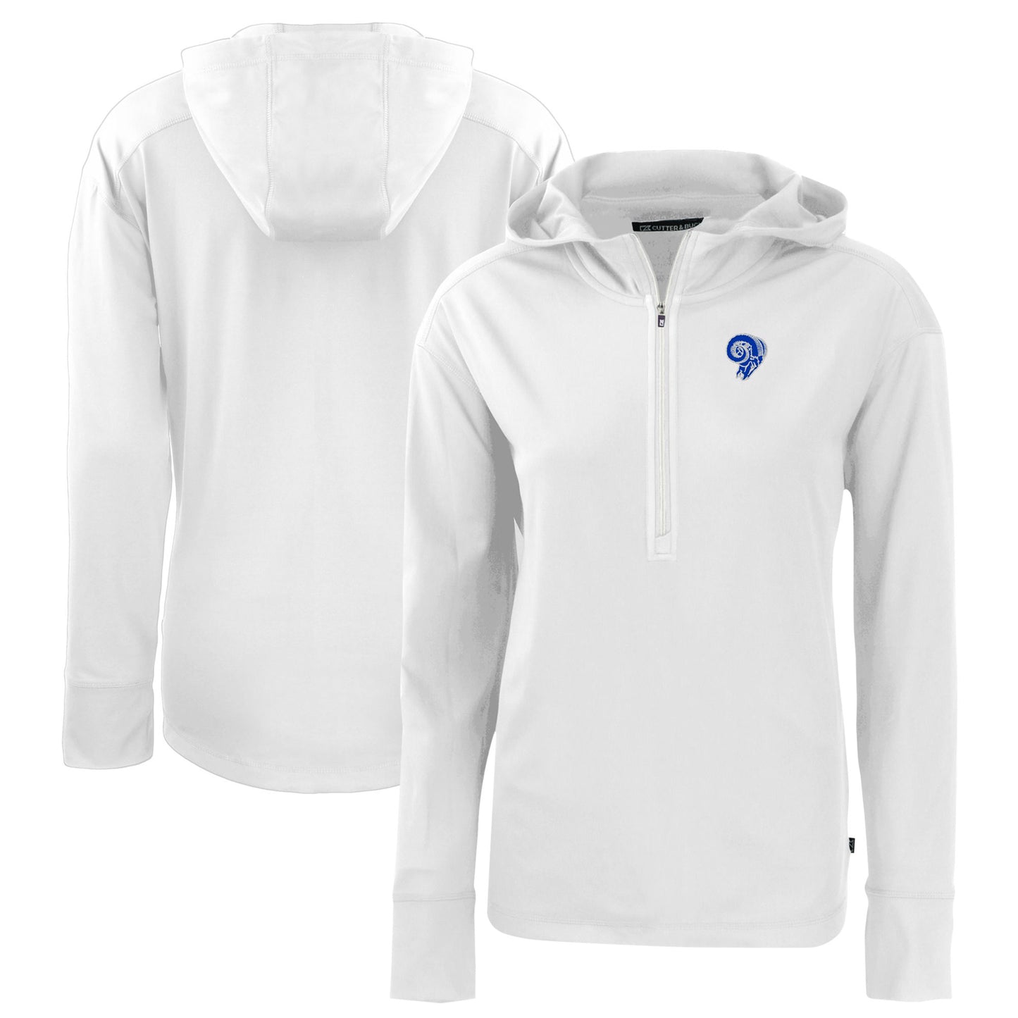 Women's Cutter & Buck  White Los Angeles Rams Throwback Daybreak Eco Recycled Half-Zip Hoodie