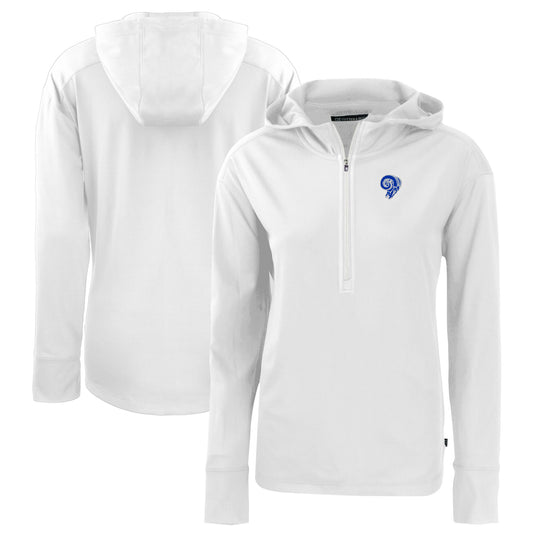 Women's Cutter & Buck  White Los Angeles Rams Throwback Daybreak Eco Recycled Half-Zip Hoodie