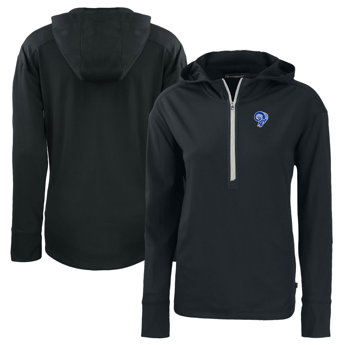 Women's Cutter & Buck  Black Los Angeles Rams Throwback Daybreak Eco Recycled Half-Zip Hoodie