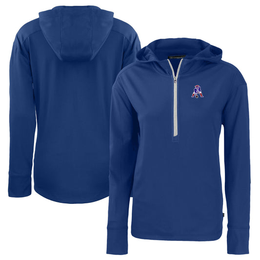 Women's Cutter & Buck  Blue New England Patriots Throwback Daybreak Eco Recycled Half-Zip Hoodie