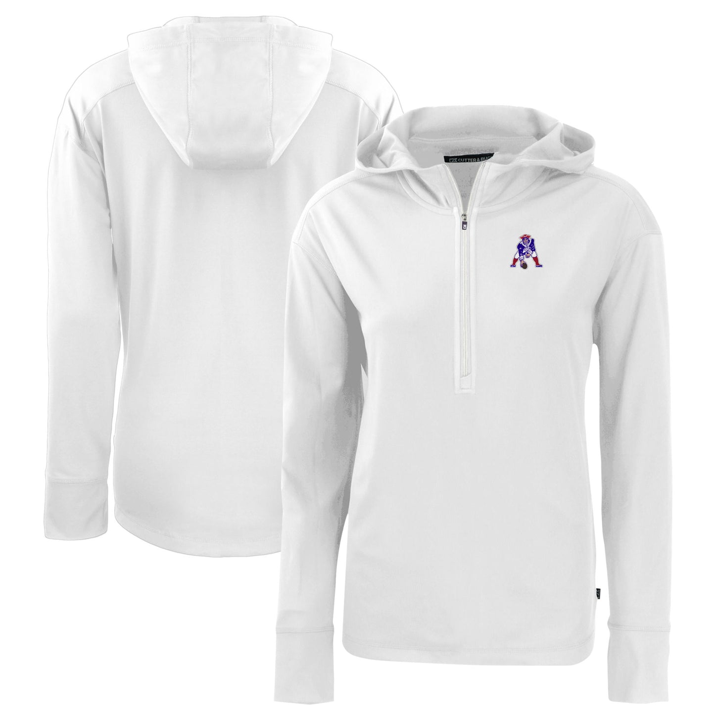 Women's Cutter & Buck  White New England Patriots Throwback Daybreak Eco Recycled Half-Zip Hoodie