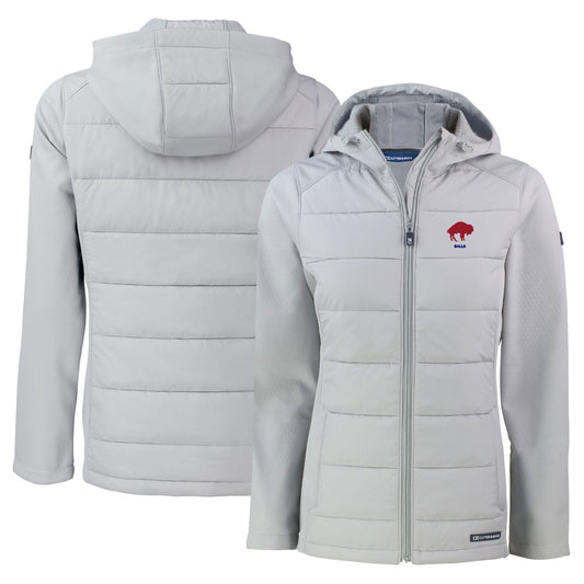 Women's Cutter & Buck  Gray Buffalo Bills Throwback Evoke Hybrid Eco Softshell Recycled Full-Zip Hoodie Jacket