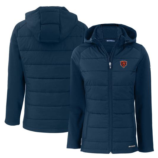 Women's Cutter & Buck  Navy Chicago Bears Throwback Evoke Hybrid Eco Softshell Recycled Full-Zip Hoodie Jacket