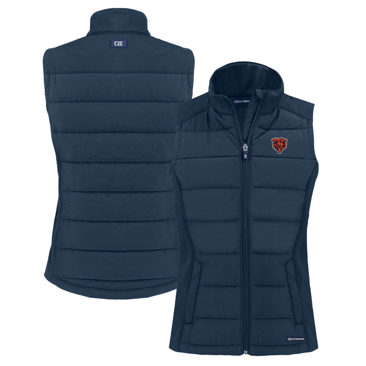 Women's Cutter & Buck  Navy Chicago Bears Throwback Evoke Hybrid Eco Softshell Recycled Full-Zip Vest