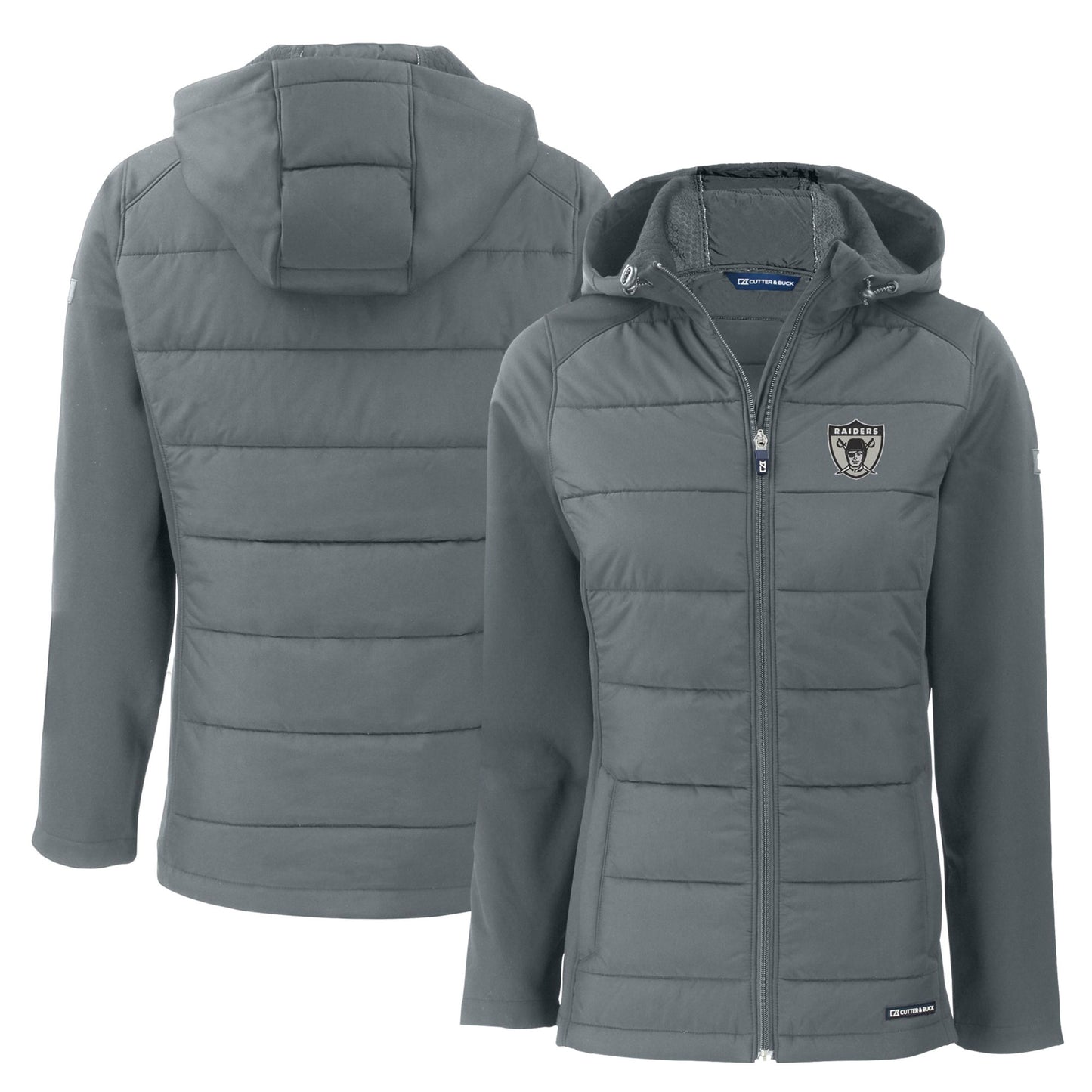 Women's Cutter & Buck  Gray Las Vegas Raiders Throwback Evoke Hybrid Eco Softshell Recycled Full-Zip Hoodie Jacket