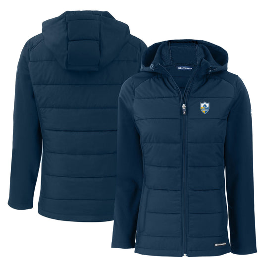 Women's Cutter & Buck  Navy Los Angeles Chargers Throwback Evoke Hybrid Eco Softshell Recycled Full-Zip Hoodie Jacket