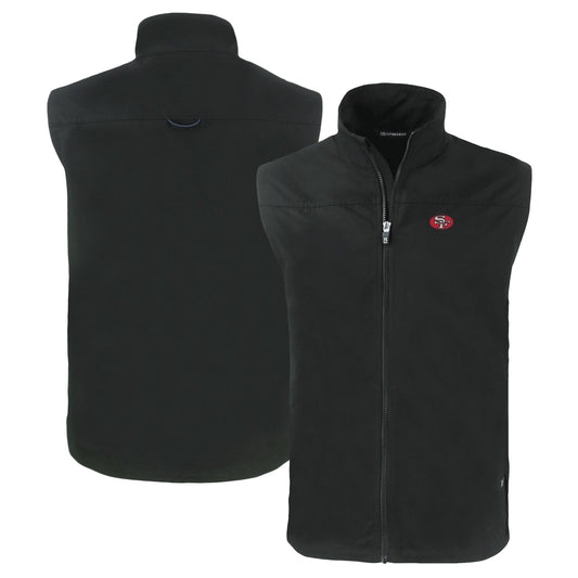 Men's Cutter & Buck  Black San Francisco 49ers Throwback Charter Eco Recycled Full-Zip Vest